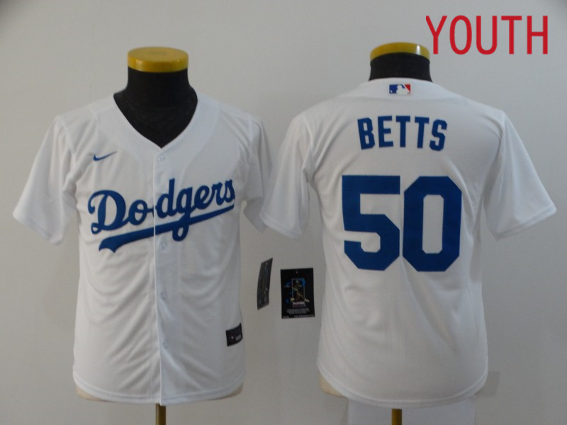 Youth Los Angeles Dodgers 50 Betts White Nike Game MLB Jerseys